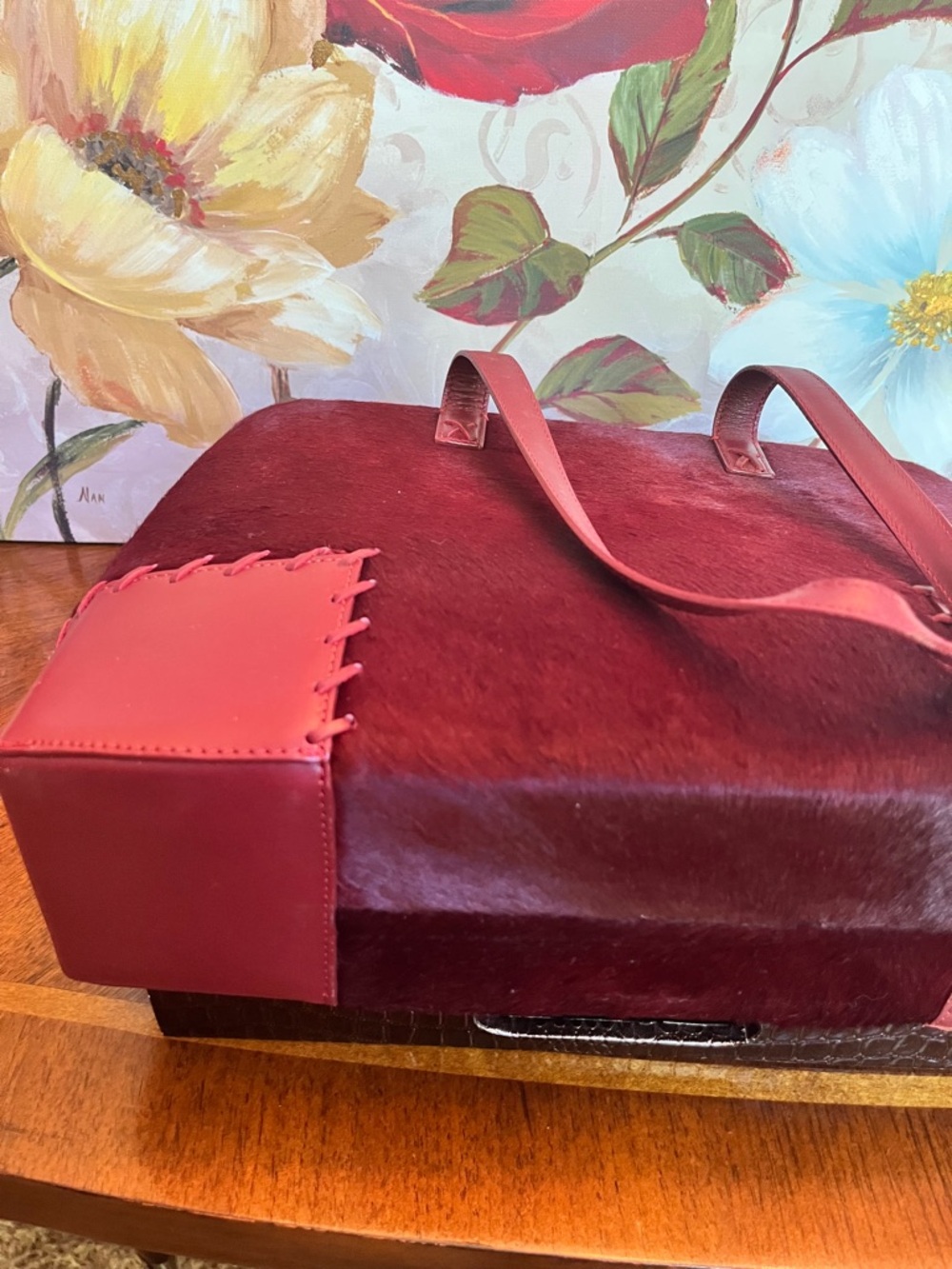 Cole Haan RARE Vintage Luxury Burgundy Red Haircalf Medium Satchel Tote (GUC) - Picture 11 of 17